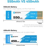 BETAFPV 4pcs BT2.0 550mAh 1S 3.8V 40C/80C Battery Compatible 75-85mm 1S Racing Whoop Drone Quadcopters Drone Accessory
